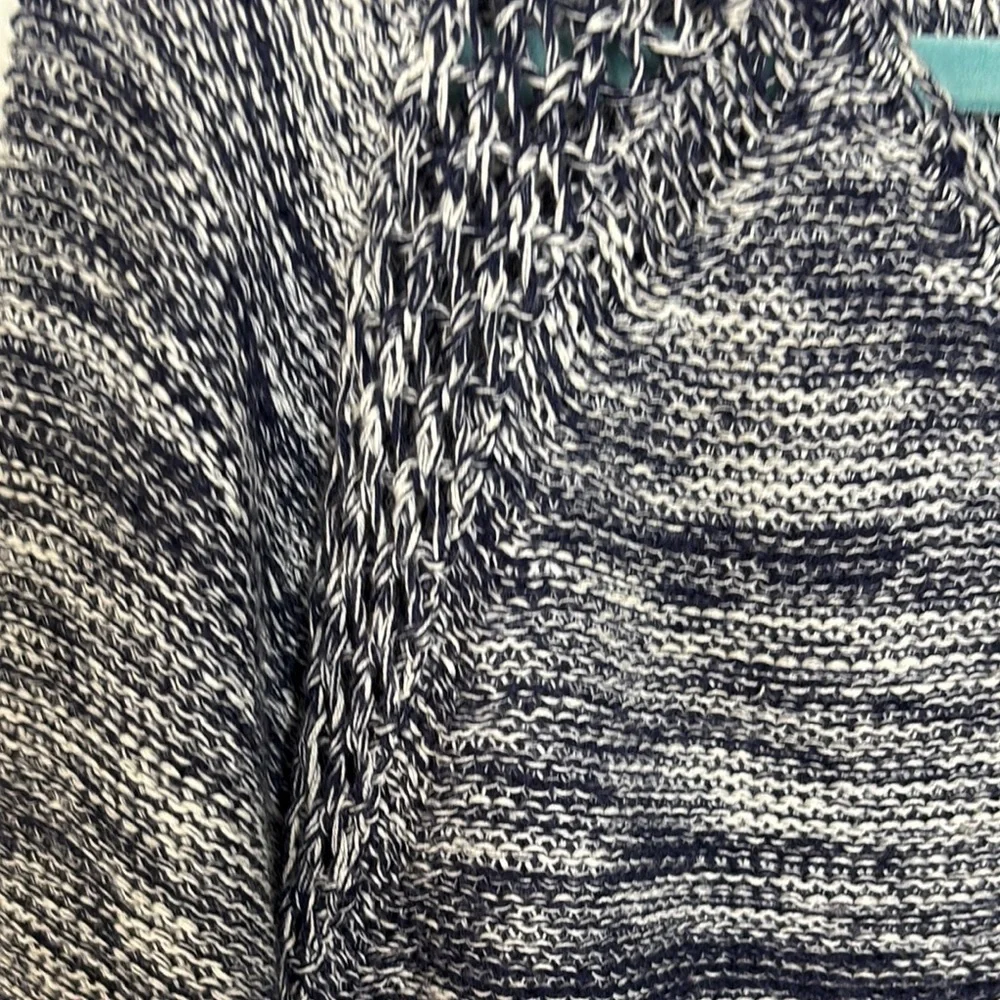 Hannah Navy and White V-neck Heathered Knit Tunic-Style Sweater Sz Lg